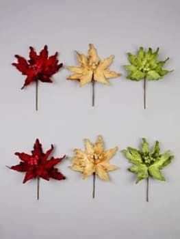 Gisela Graham Traditional Poinsettia Christmas Tree Picks (Set Of 6)