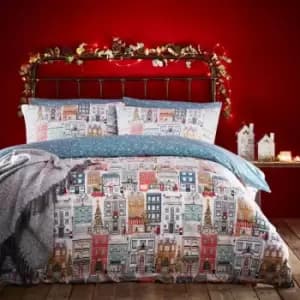 Furn. Festive Town Double Duvet Cover Set Cotton Polyester Multi