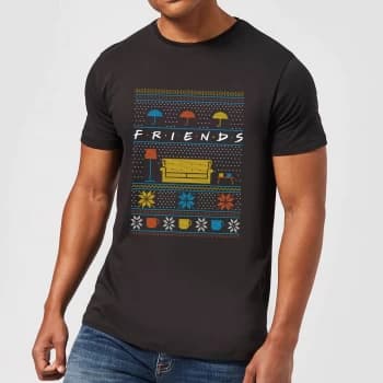 Friends Sofa Knit Mens Christmas T-Shirt - Black - 3XL - Black