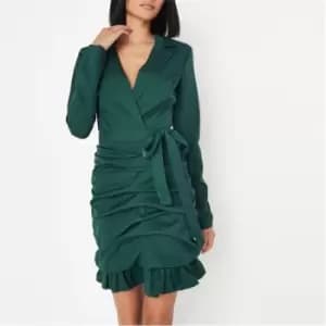 Missguided Tall Ruched Frill Hem Blazer Dress - Green