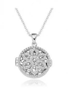 Beaverbrooks Silver Cubic Zirconia Flower Locket Pendant