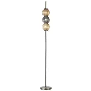 Luminosa Floor Lamp, 3 x G9, Antique Brass, Smoked & Amber Glass