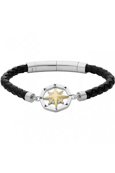 Fossil JF04226998 Mens Stainless Steel Leather Compass Jewellery
