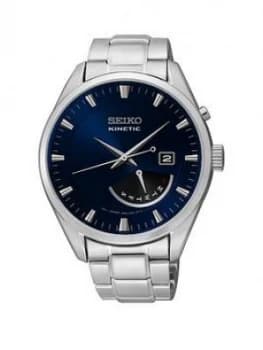 Seiko Sieko Kinetic Blue Sunray DayDate Dial Stainless Steel Bracelet Mens Watch, One Colour, Men
