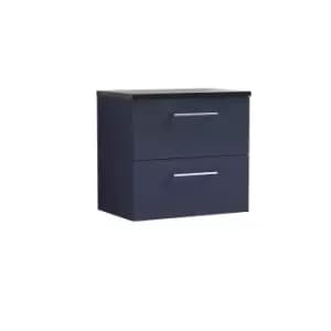 Nuie Arno 600mm Wall Hung 2 Drawer Vanity & Sparkling Black Laminate Top Electric Blue