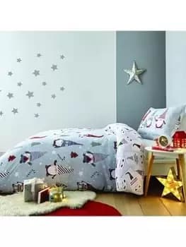 Catherine Lansfield Christmas Gnomes Brushed Cotton Duvet Cover Set, Multi, Size Single