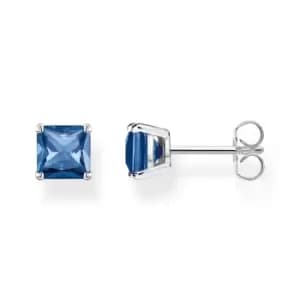 THOMAS SABO Silver Square Sapphire Blue Stone Stud Earrings