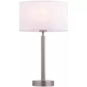 Loops - Table Lamp Matt Nickel & Vintage White Fabric 60W E27 usb Socket e10605