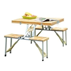 Outsunny Portable Folding Camping Picnic Table Party Field Kitchen Outdoor Garden BBQ Chairs Stools Set Wooden Wood