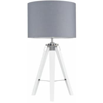 Tripod Table Lamp in White with Drum Shade - Grey