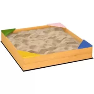 Outsunny Kids Wooden Sand Pit Sandbox w/ Seats, for Gardens, Playgrounds - Natural wood finish