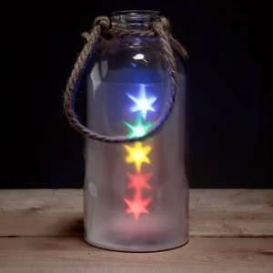 Decorative Glass Jar with Multicoloured LED Star Lights & Rope