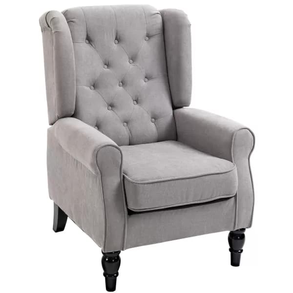 HOMCOM Retro Accent Chair Wingback Armchair with Wood Frame Living Room Grey