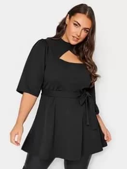 Yours Yours Cut Out Peplum Top, Black, Size 16, Women