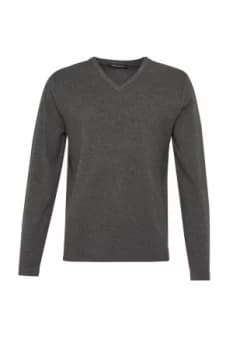 Mens French Connection Milano Front Cotton V Neck Jumper Charcoal