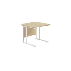 Twin Upright Maple Rectangular Desk - 800mm x 800mm - White Frame