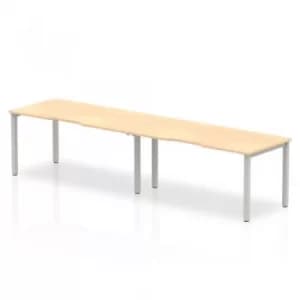 Single Silver Frame Bench Desk 1600 Maple (2 Pod)