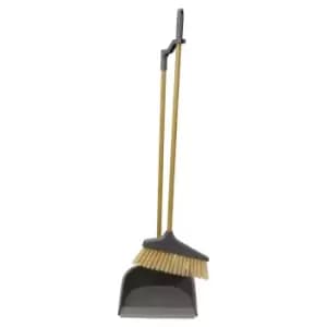 JVL Bamboo Tall Dustpan And Brush Set - Brown