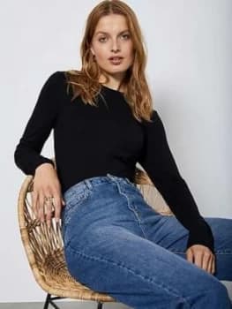 Mint Velvet Crew Neck Long Sleeve Top - Black