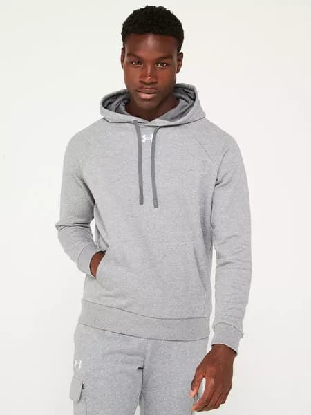 Under Armour Mens Rival Cotton Blend Fleece Logo Hoodie S - Chest 34-36' (86.4-91.4cm) Castlerock Light Heather/White 1379757-025-S