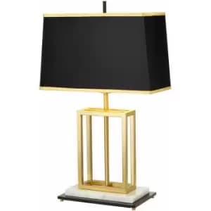 Table Lamp Black Rectangular Shade & White Marble Base Brushed Brass LED E27 60W
