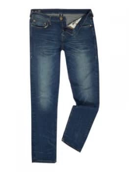 Mens True Religion Geno Dusty Rider Mid Wash Tapered Jeans Denim Mid Wash