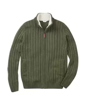 Cotton Traders Sherpa Trim Cardigan in Green