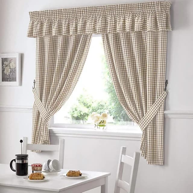 ALAN SYMONDS Alan Symonds - Gingham Kitchen Curtains Beige 46 x 42' 12399325