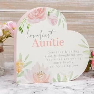 Loveliest Auntie Wooden Heart Mantel Plaque