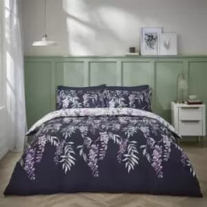 Catherine Lansfield Wisteria Easy Care Reversible Duvet Cover Set, White/Navy, Single
