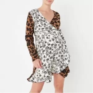 Missguided Wrap Contrast Print Dress - Multi