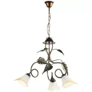 Onli Miranda 3 Light Multi Arm Pendant Ceiling Light, Antique Gold, Glass Shades