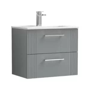 Deco Satin Grey 600mm Wall Hung 2 Drawer Vanity Unit with 18mm Profile Basin - DPF293B - Satin Grey - Nuie
