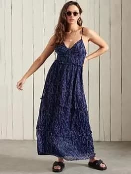 Superdry Margaux Maxi Dress - Blue Cascading Daisy, Multi, Size 10, Women