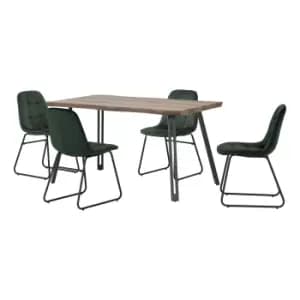 Quebec Wave Oak Effect Dining Table with 4 Lukas Green Dining Chairs Emerald Green