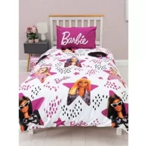 Stars Duvet Cover Set (Single) (White/Pink/Black) - White/Pink/Black - Barbie