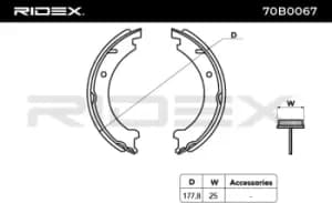 RIDEX Brake Shoes 70B0067 Brake Shoe Set,Brake Lining VOLVO,V70 I (875, 876),850 Kombi (855),850 Limousine (854),C70 I Coupe (872),C70 I Cabrio (873)