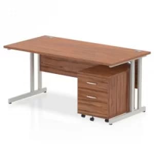 Impulse 1600 Straight Cantilever Workstation 500 Two drawer mobile Pedestal Bundle Walnut
