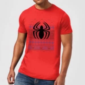 Marvel Avengers Spider-Man Logo Mens Christmas T-Shirt - Red - L