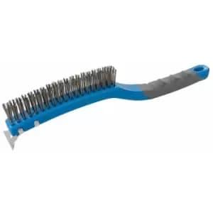 Silverline Stainless Steel Wire Brush with Scraper - 3 Row