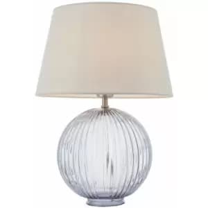 Loops - Table Lamp Smokey Grey Ribbed Glass & Pale Grey Cotton 40W E27 gls