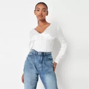 Missguided Ls Plunge Satin Corset Bodysuit - White