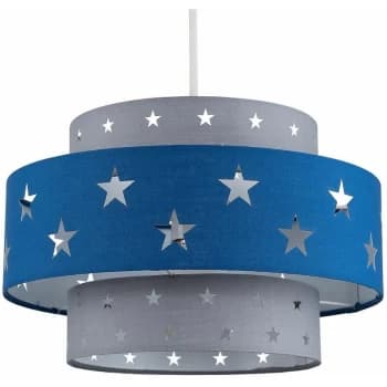 Minisun - Cut Out Star 2 Tier Ceiling Light Shade Easy Fit - Blue & Light Grey - No Bulb