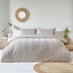 The Linen Yard Chevron Tuft Single Duvet Cover Set Cotton Stone