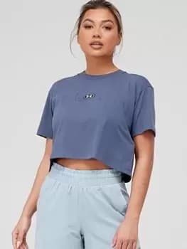 Under Armour Branded Logo Crop Short Sleeve T-Shirt - Grey, Size S, Women