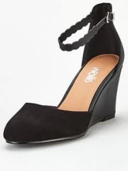 Wallis Scalloped Strap Two Part Wedge - Black, Size 6, Women