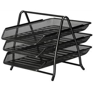 5 Star Office Foolscap Mesh Letter Tray 3 Tier Scratch Resistant Stackable Front Load Portrait Black
