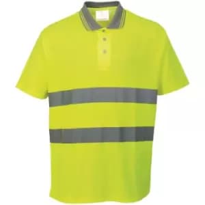 Portwest Cotton Comfort Reflective Safety Short Sleeve Polo Shirt (2XL) (Yellow) - Yellow