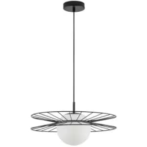 Lakeland Globe Pendant Ceiling Light Opal Glass Sandy Black Metal LED E27 - Merano