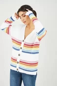 Multicoloured Rainbow Stripe Knitted Relaxed Cardigan